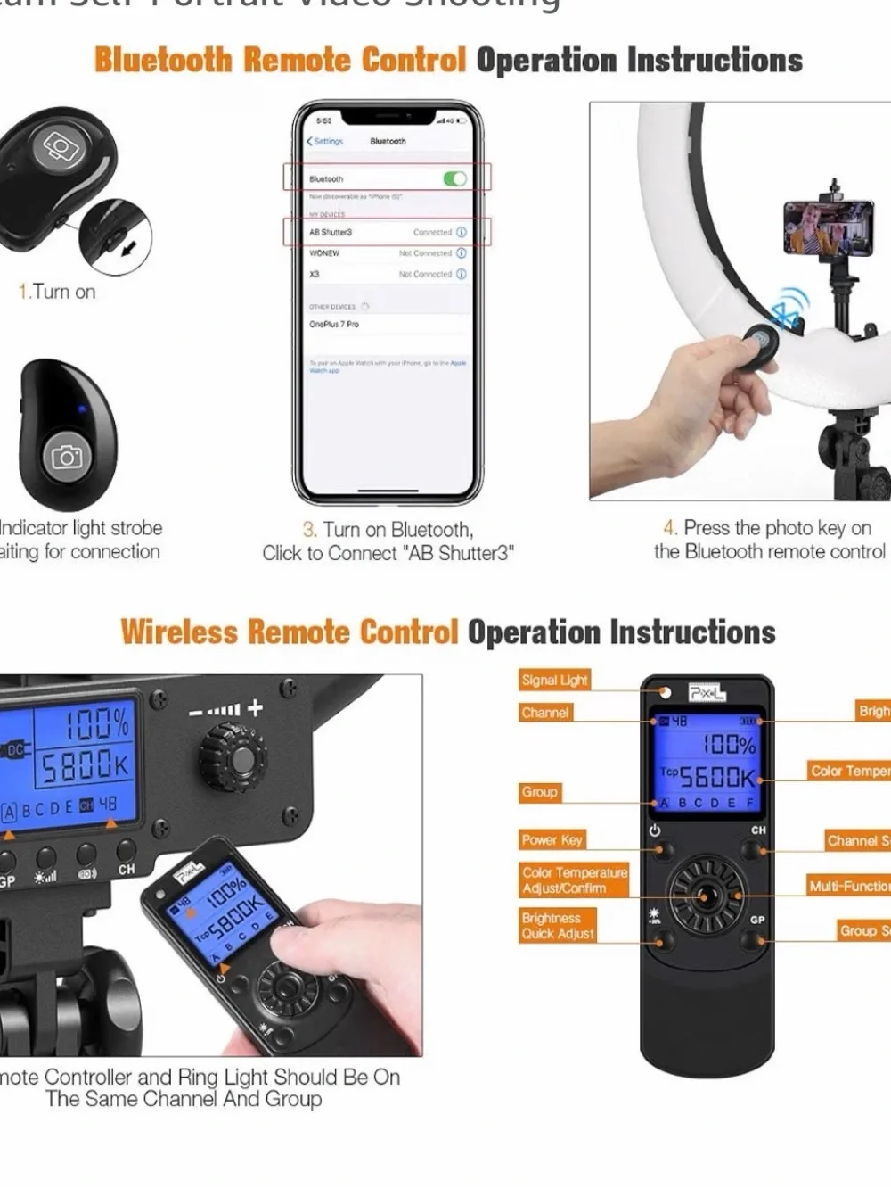 Bi-Color Black Ring Light with iPad Holder and Remote
